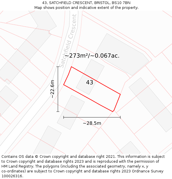 43, SATCHFIELD CRESCENT, BRISTOL, BS10 7BN: Plot and title map