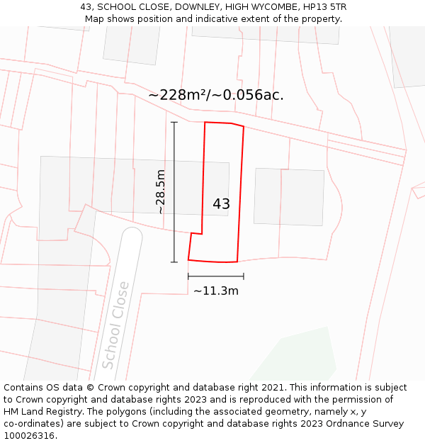 43, SCHOOL CLOSE, DOWNLEY, HIGH WYCOMBE, HP13 5TR: Plot and title map