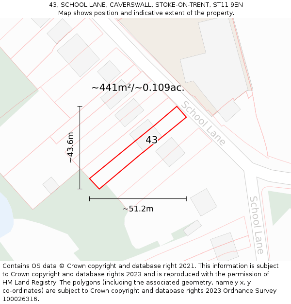 43, SCHOOL LANE, CAVERSWALL, STOKE-ON-TRENT, ST11 9EN: Plot and title map