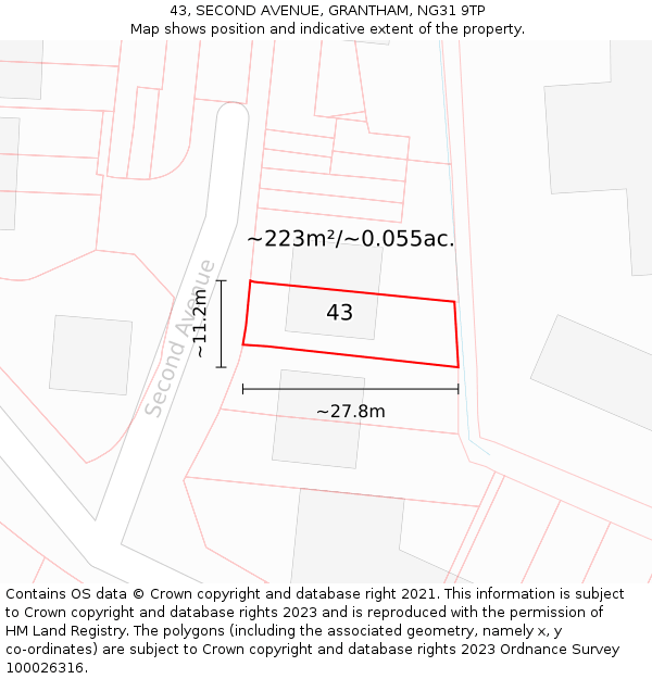 43, SECOND AVENUE, GRANTHAM, NG31 9TP: Plot and title map