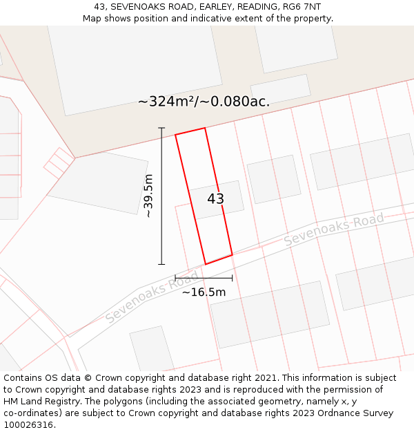 43, SEVENOAKS ROAD, EARLEY, READING, RG6 7NT: Plot and title map