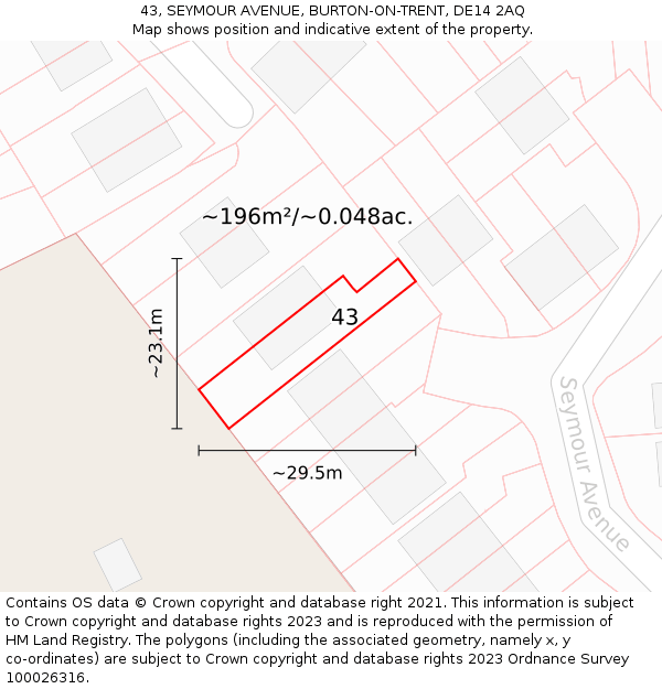 43, SEYMOUR AVENUE, BURTON-ON-TRENT, DE14 2AQ: Plot and title map
