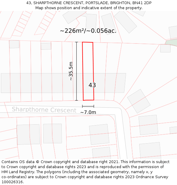 43, SHARPTHORNE CRESCENT, PORTSLADE, BRIGHTON, BN41 2DP: Plot and title map
