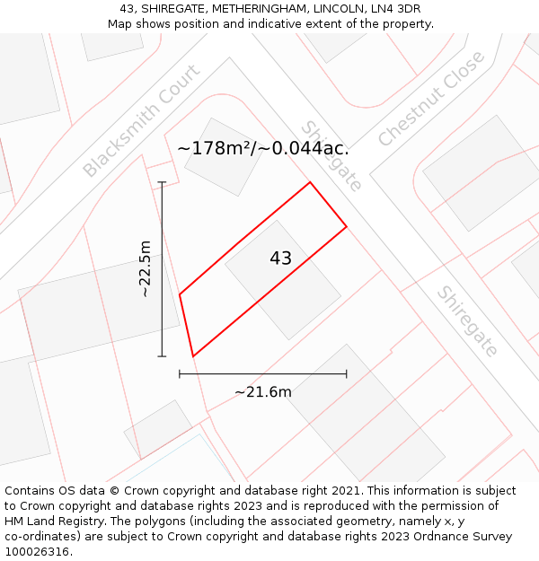 43, SHIREGATE, METHERINGHAM, LINCOLN, LN4 3DR: Plot and title map