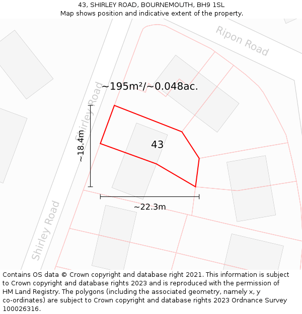43, SHIRLEY ROAD, BOURNEMOUTH, BH9 1SL: Plot and title map