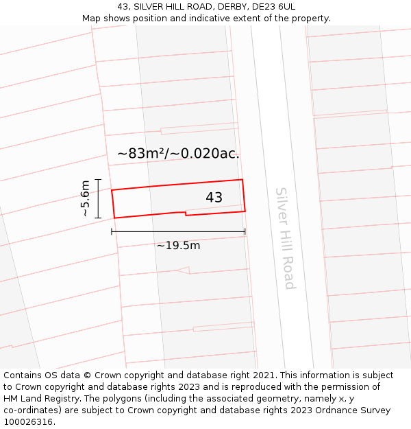 43, SILVER HILL ROAD, DERBY, DE23 6UL: Plot and title map