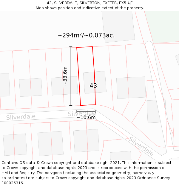 43, SILVERDALE, SILVERTON, EXETER, EX5 4JF: Plot and title map