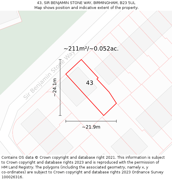 43, SIR BENJAMIN STONE WAY, BIRMINGHAM, B23 5UL: Plot and title map