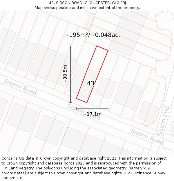 43, SISSON ROAD, GLOUCESTER, GL2 0RJ: Plot and title map