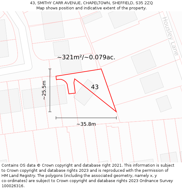 43, SMITHY CARR AVENUE, CHAPELTOWN, SHEFFIELD, S35 2ZQ: Plot and title map
