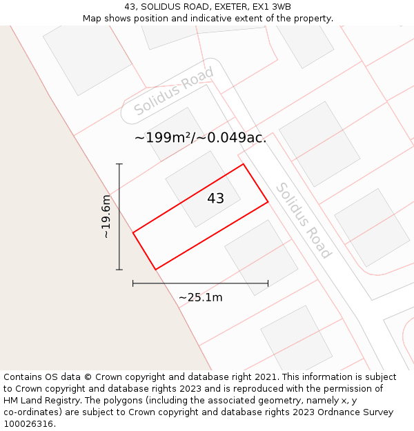 43, SOLIDUS ROAD, EXETER, EX1 3WB: Plot and title map