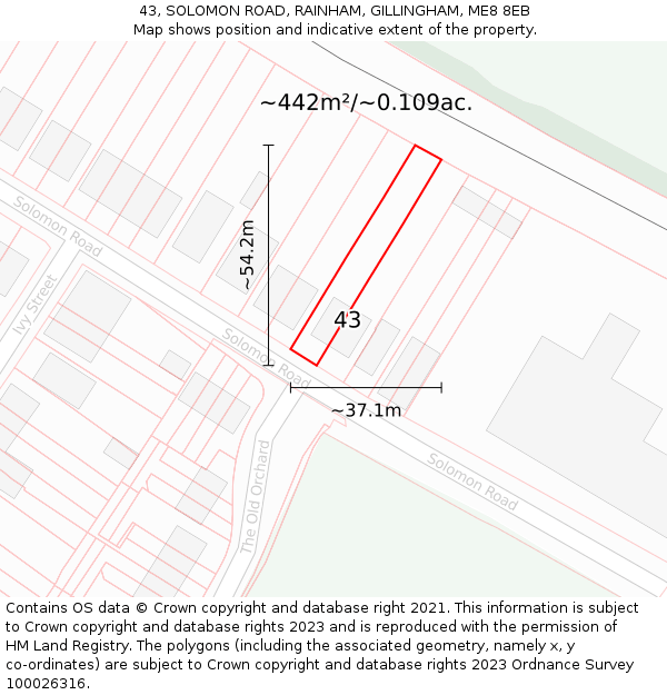 43, SOLOMON ROAD, RAINHAM, GILLINGHAM, ME8 8EB: Plot and title map
