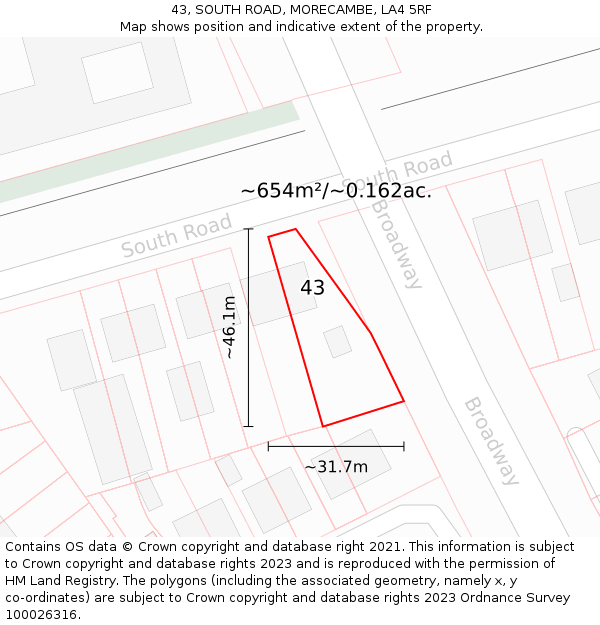 43, SOUTH ROAD, MORECAMBE, LA4 5RF: Plot and title map