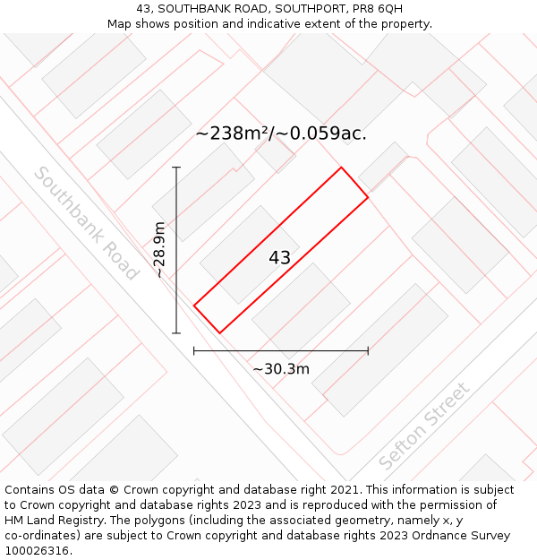 43, SOUTHBANK ROAD, SOUTHPORT, PR8 6QH: Plot and title map