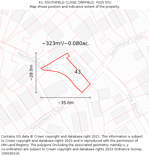 43, SOUTHFIELD CLOSE, DRIFFIELD, YO25 5YU: Plot and title map