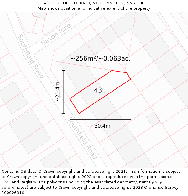 43, SOUTHFIELD ROAD, NORTHAMPTON, NN5 6HL: Plot and title map