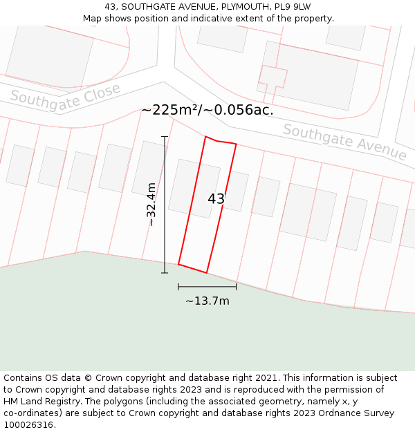 43, SOUTHGATE AVENUE, PLYMOUTH, PL9 9LW: Plot and title map