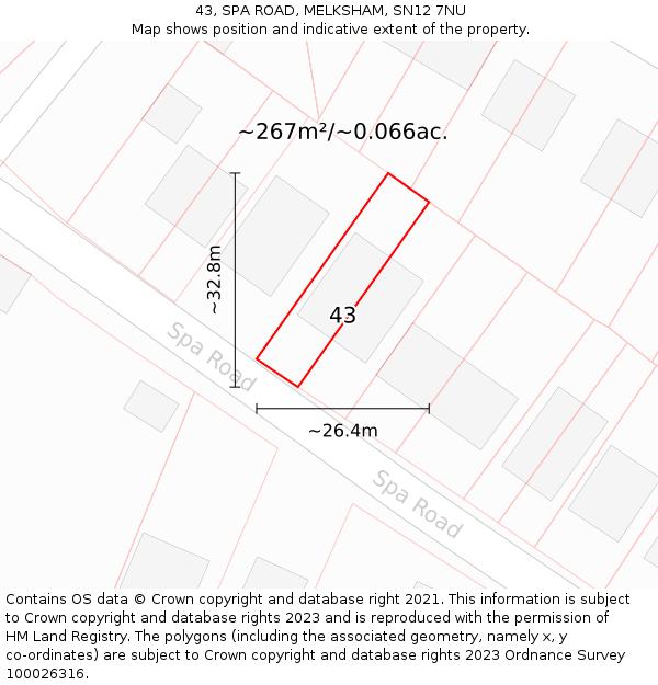 43, SPA ROAD, MELKSHAM, SN12 7NU: Plot and title map
