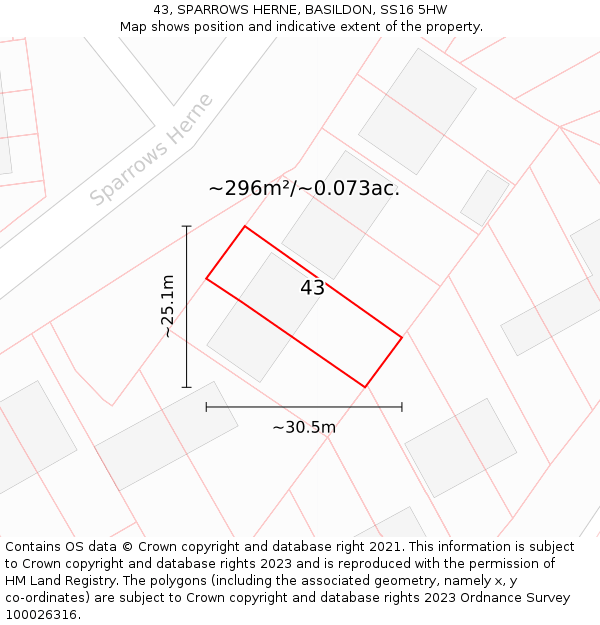 43, SPARROWS HERNE, BASILDON, SS16 5HW: Plot and title map
