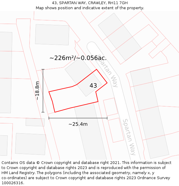 43, SPARTAN WAY, CRAWLEY, RH11 7GH: Plot and title map