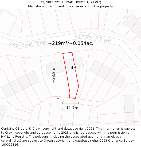 43, SPEEDWELL ROAD, IPSWICH, IP2 0LQ: Plot and title map