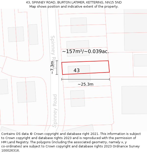43, SPINNEY ROAD, BURTON LATIMER, KETTERING, NN15 5ND: Plot and title map