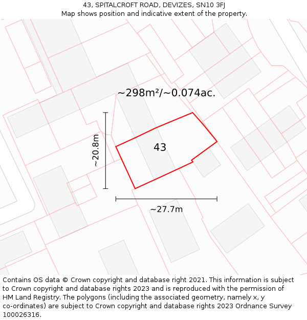 43, SPITALCROFT ROAD, DEVIZES, SN10 3FJ: Plot and title map