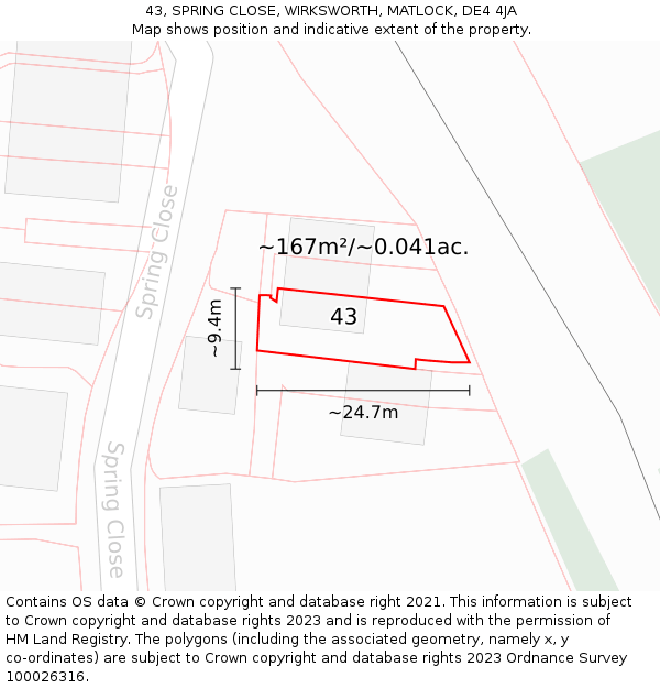 43, SPRING CLOSE, WIRKSWORTH, MATLOCK, DE4 4JA: Plot and title map