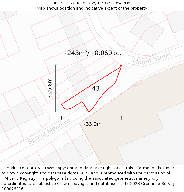 43, SPRING MEADOW, TIPTON, DY4 7BA: Plot and title map