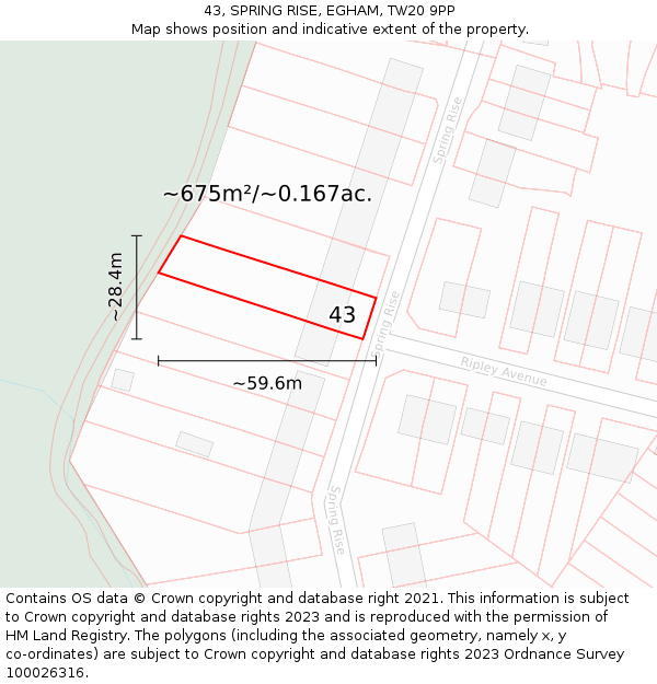 43, SPRING RISE, EGHAM, TW20 9PP: Plot and title map