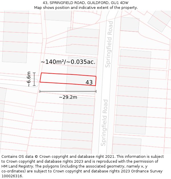 43, SPRINGFIELD ROAD, GUILDFORD, GU1 4DW: Plot and title map