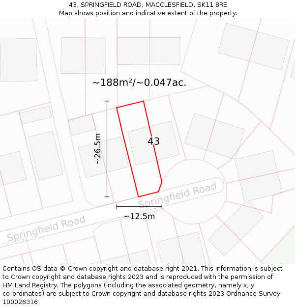43, SPRINGFIELD ROAD, MACCLESFIELD, SK11 8RE: Plot and title map