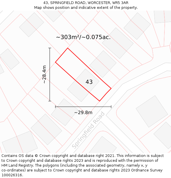 43, SPRINGFIELD ROAD, WORCESTER, WR5 3AR: Plot and title map
