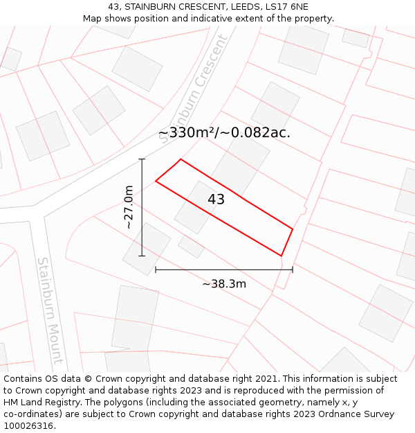 43, STAINBURN CRESCENT, LEEDS, LS17 6NE: Plot and title map