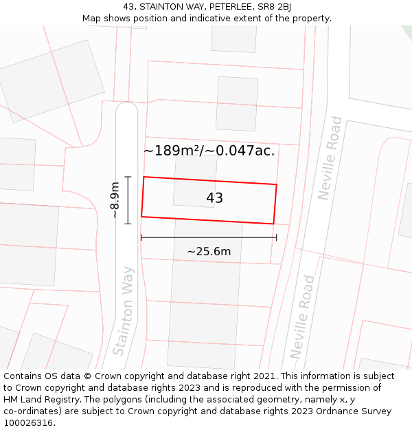43, STAINTON WAY, PETERLEE, SR8 2BJ: Plot and title map