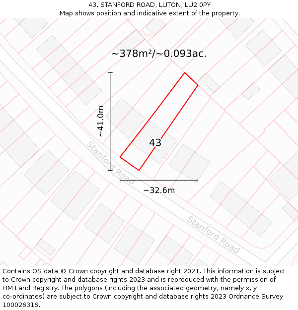 43, STANFORD ROAD, LUTON, LU2 0PY: Plot and title map