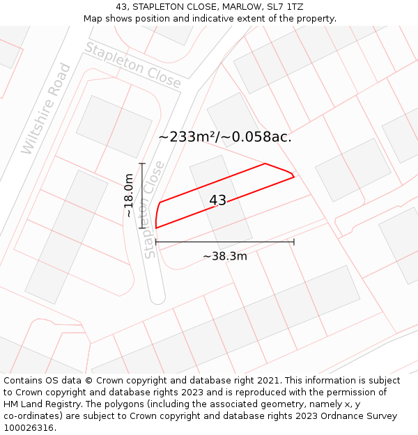 43, STAPLETON CLOSE, MARLOW, SL7 1TZ: Plot and title map