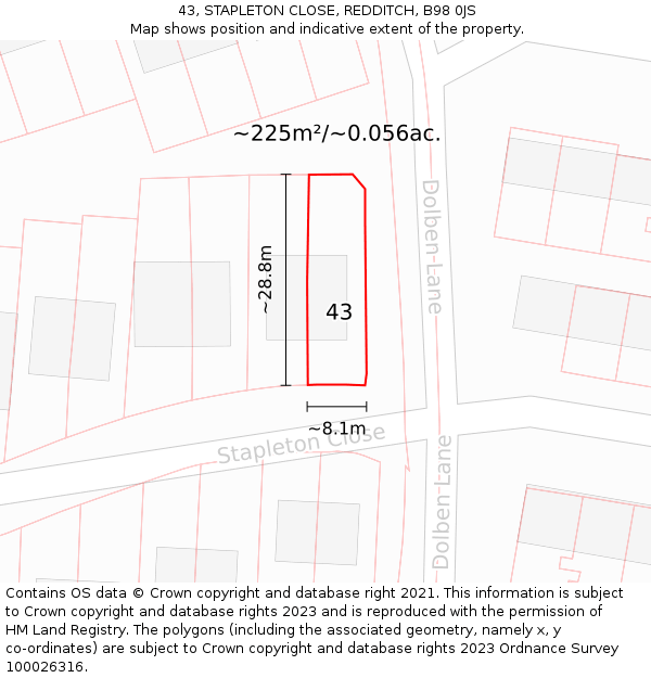 43, STAPLETON CLOSE, REDDITCH, B98 0JS: Plot and title map