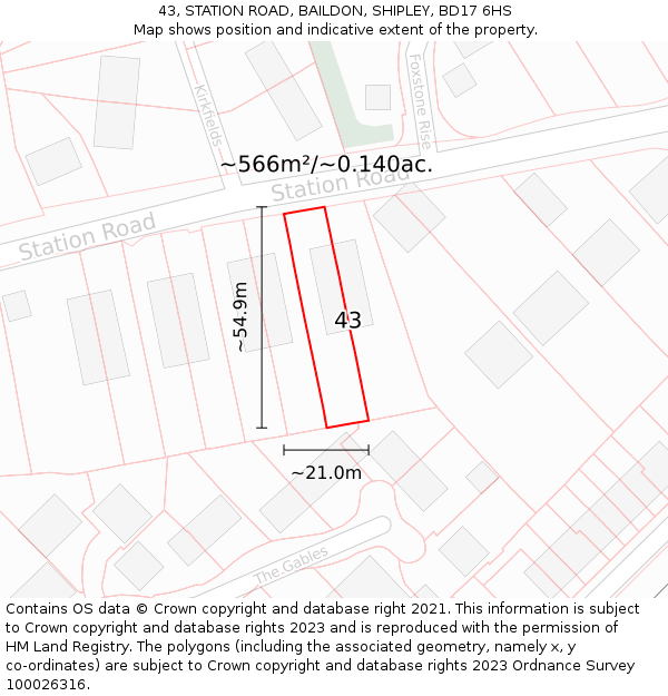 43, STATION ROAD, BAILDON, SHIPLEY, BD17 6HS: Plot and title map