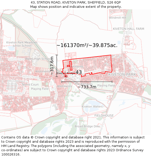 43, STATION ROAD, KIVETON PARK, SHEFFIELD, S26 6QP: Plot and title map