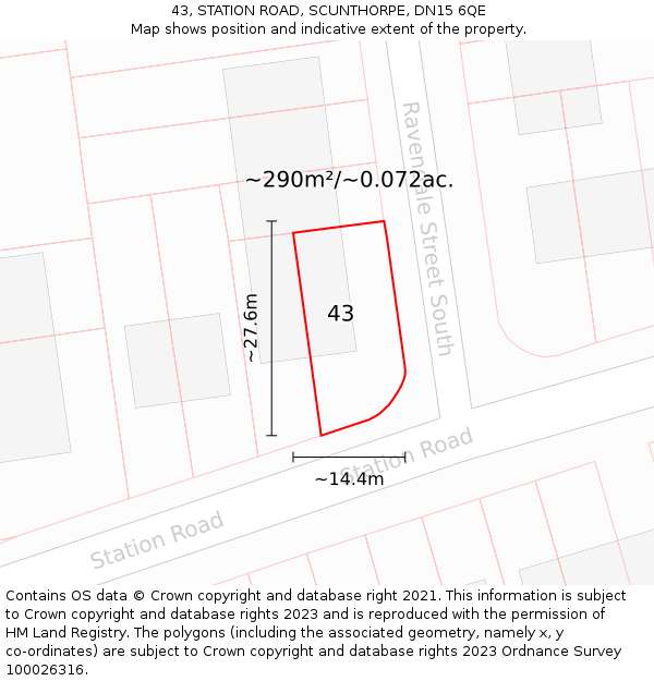 43, STATION ROAD, SCUNTHORPE, DN15 6QE: Plot and title map