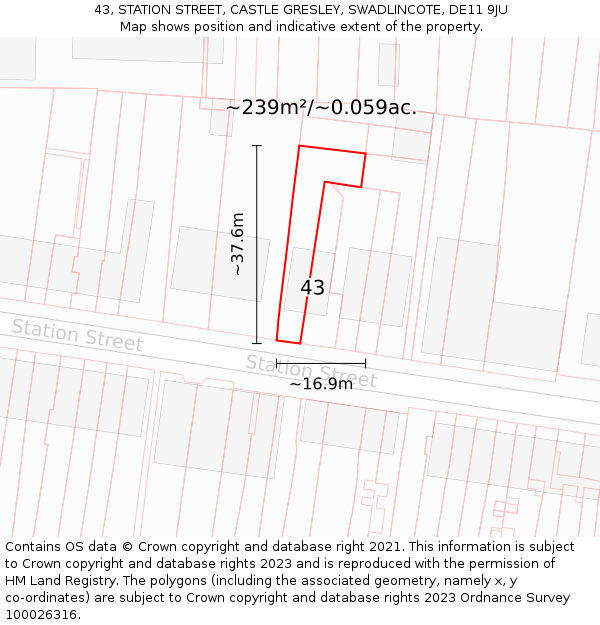 43, STATION STREET, CASTLE GRESLEY, SWADLINCOTE, DE11 9JU: Plot and title map