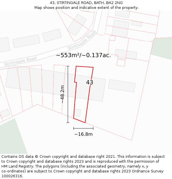 43, STIRTINGALE ROAD, BATH, BA2 2NG: Plot and title map