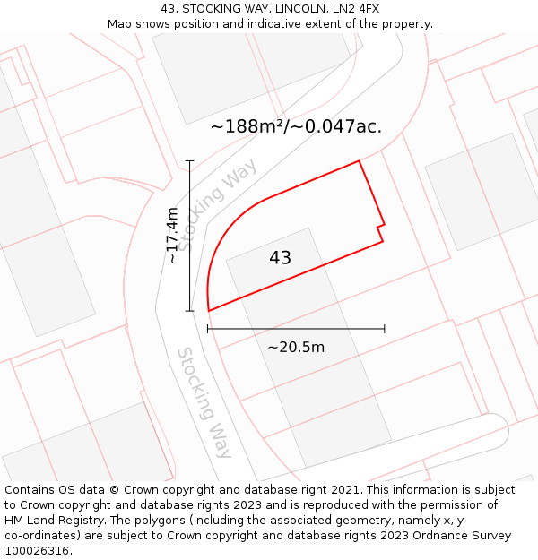 43, STOCKING WAY, LINCOLN, LN2 4FX: Plot and title map