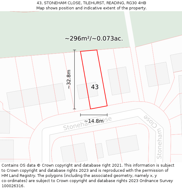 43, STONEHAM CLOSE, TILEHURST, READING, RG30 4HB: Plot and title map