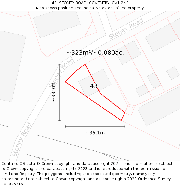 43, STONEY ROAD, COVENTRY, CV1 2NP: Plot and title map