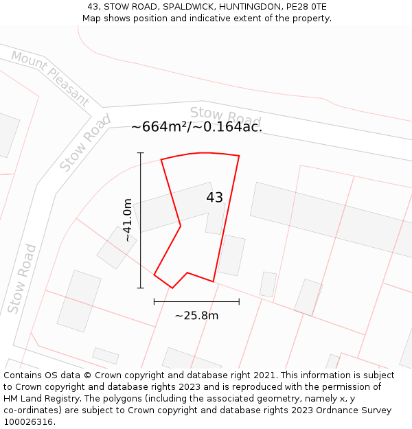 43, STOW ROAD, SPALDWICK, HUNTINGDON, PE28 0TE: Plot and title map