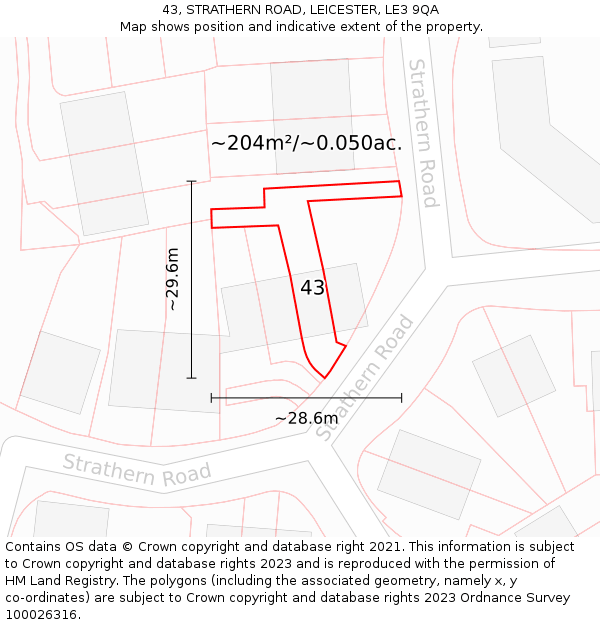 43, STRATHERN ROAD, LEICESTER, LE3 9QA: Plot and title map