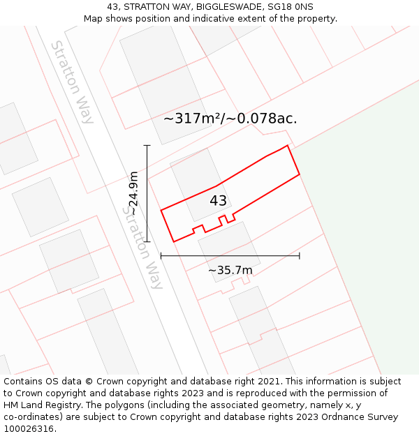 43, STRATTON WAY, BIGGLESWADE, SG18 0NS: Plot and title map