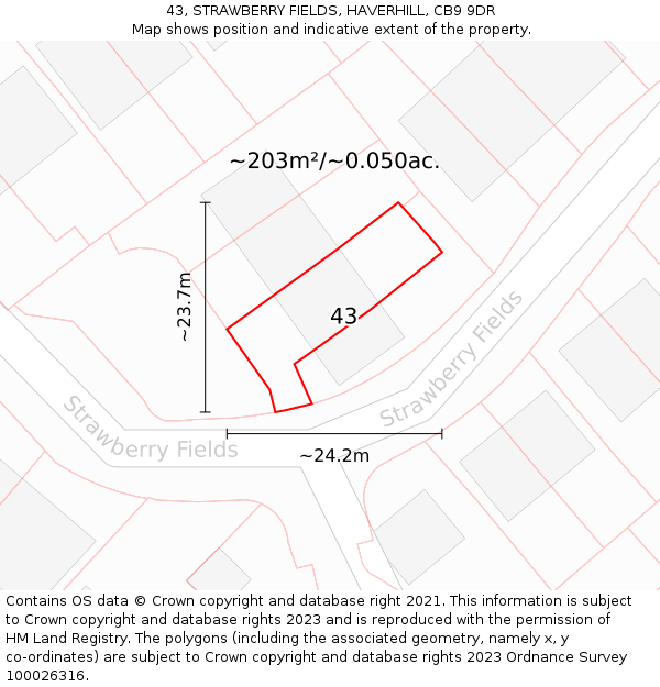 43, STRAWBERRY FIELDS, HAVERHILL, CB9 9DR: Plot and title map